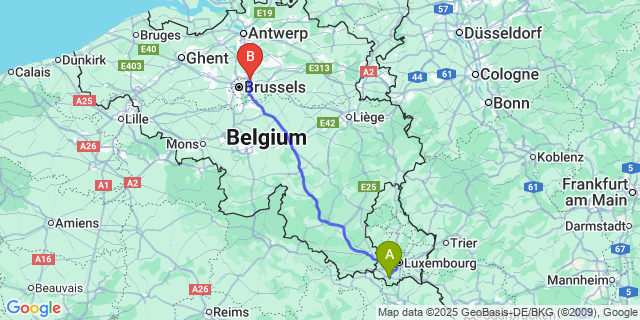 Map: Brussels Zaventem Airport (BRU) to Schifflange