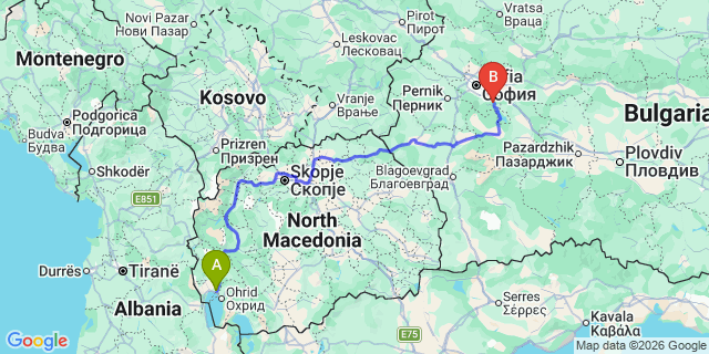 Map: Ohrid Airport (OHD) to Bansko