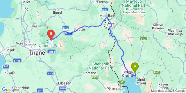 Map: Ohrid Airport (OHD) to Berat