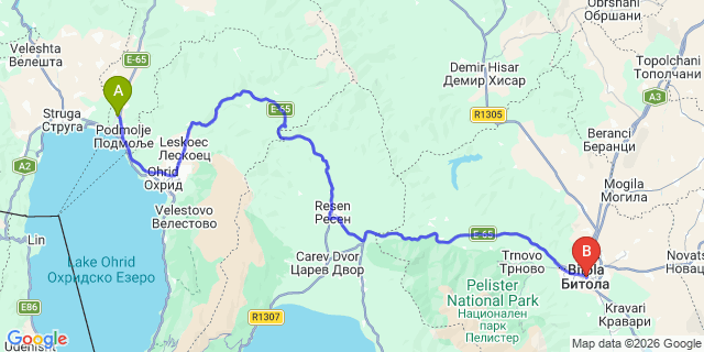 Map: Ohrid Airport (OHD) to Bitola