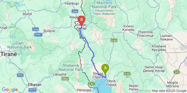 Map: Ohrid Airport (OHD) to Debar