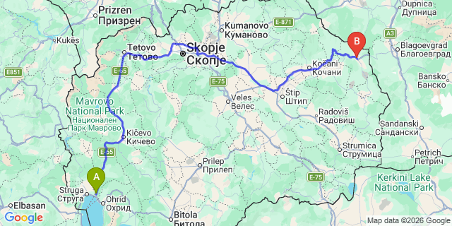 Map: Ohrid Airport (OHD) to Delčevo