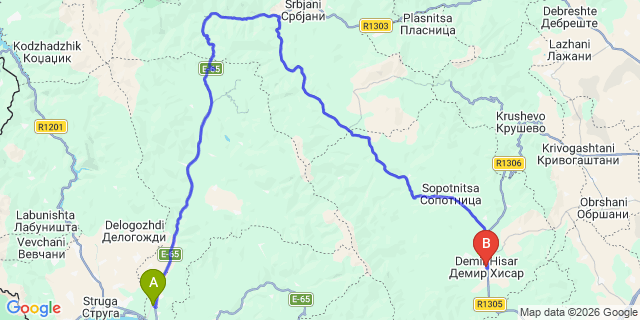 Map: Ohrid Airport (OHD) to Demir Hisar