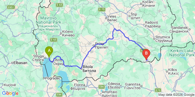 Map: Ohrid Airport (OHD) to Gevgelija