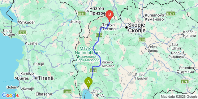Map: Ohrid Airport (OHD) to Jegunovtse