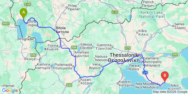Map: Ohrid Airport (OHD) to Kalives Poligirou