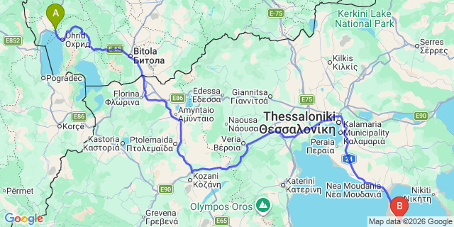 Map: Ohrid Airport (OHD) to Kassandra