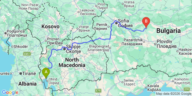 Map: Ohrid Airport (OHD) to Kavala