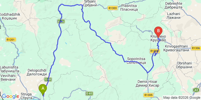 Map: Ohrid Airport (OHD) to Krusevo