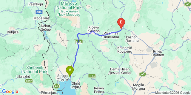 Map: Ohrid Airport (OHD) to Makedonski Brod