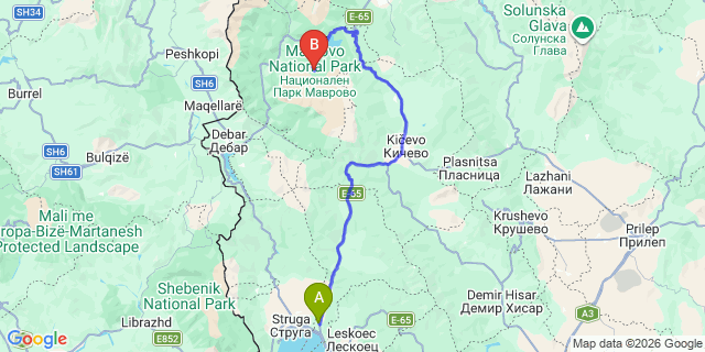 Map: Ohrid Airport (OHD) to Mavrovo