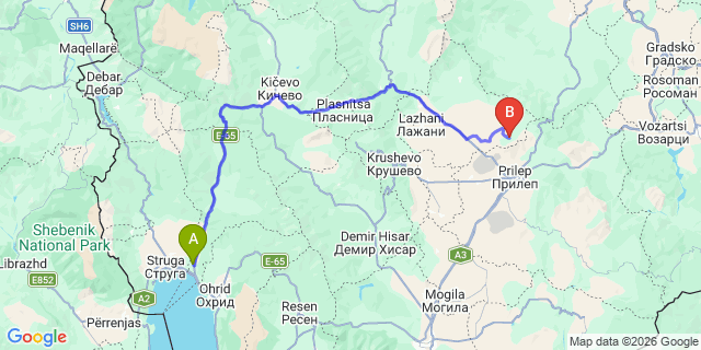 Map: Ohrid Airport (OHD) to Prilep