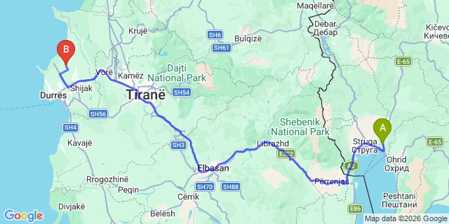 Map: Ohrid Airport (OHD) to Shkodër