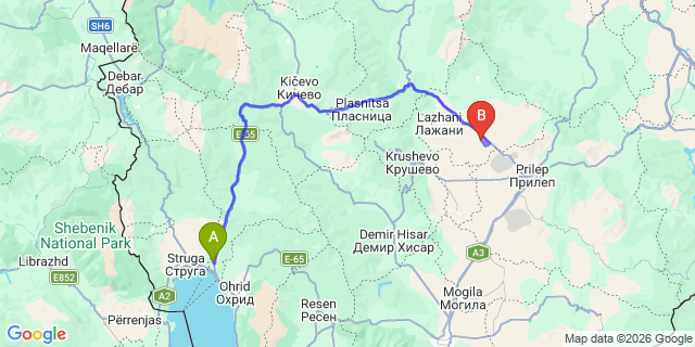 Map: Ohrid Airport (OHD) to Skopje
