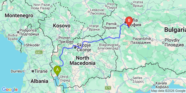 Map: Ohrid Airport (OHD) to Sofia
