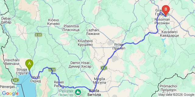 Map: Ohrid Airport (OHD) to Stobi