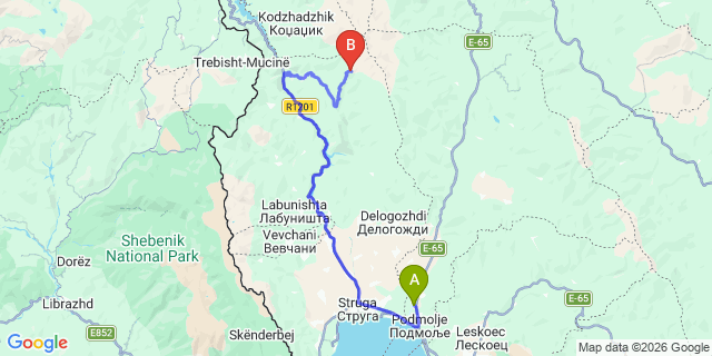 Map: Ohrid Airport (OHD) to Struga