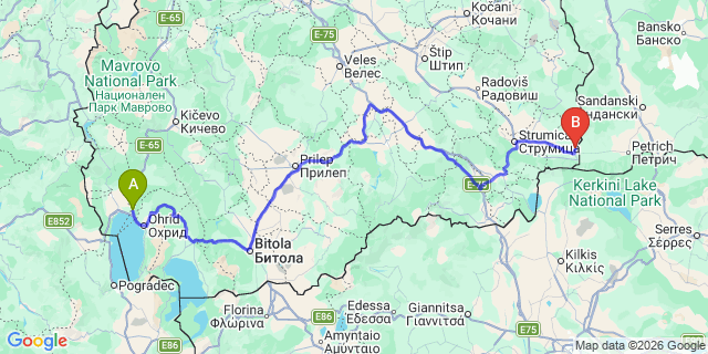 Map: Ohrid Airport (OHD) to Thessaloniki