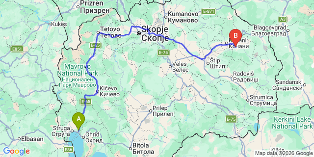 Map: Ohrid Airport (OHD) to Vinica