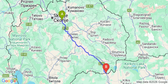 Map: Skopje Airport (SKP) to Border Bogorodica