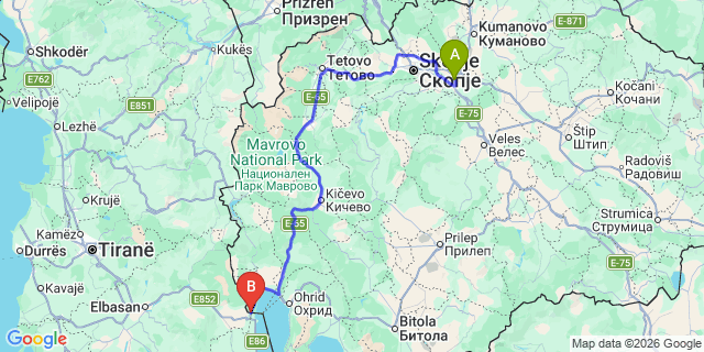 Map: Skopje Airport (SKP) to Border Kyafasan