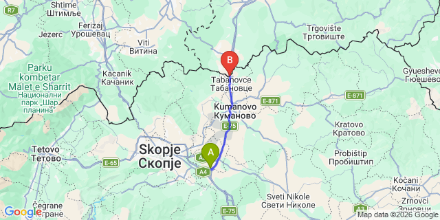 Map: Skopje Airport (SKP) to Border Tabanovce
