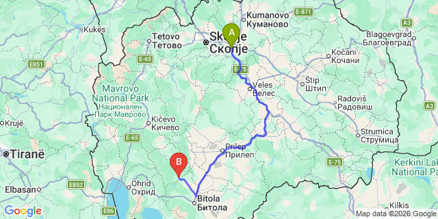 Map: Skopje Airport (SKP) to Demir Hisar