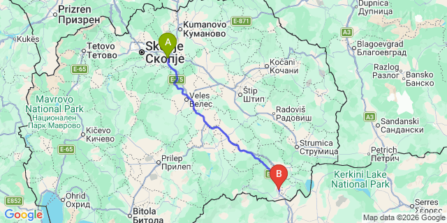 Map: Skopje Airport (SKP) to Gevgelija