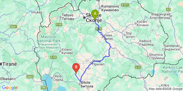 Map: Skopje Airport (SKP) to Kastoria