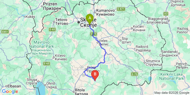 Map: Skopje Airport (SKP) to Kumanovo