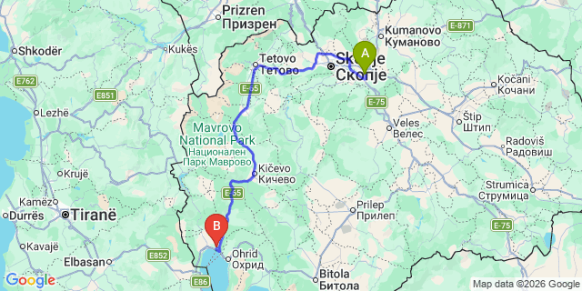 Map: Skopje Airport (SKP) to Mavrovo