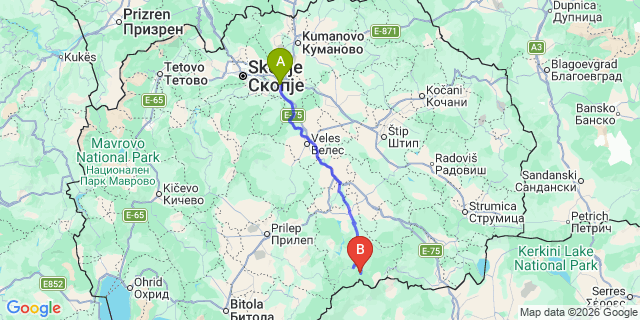 Map: Skopje Airport (SKP) to Negotino