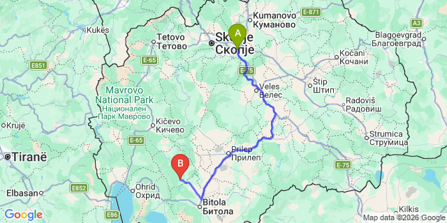 Map: Skopje Airport (SKP) to Prishtina