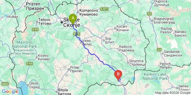 Map: Skopje Airport (SKP) to Radoviš