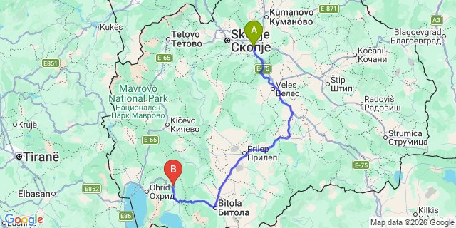 Map: Skopje Airport (SKP) to Resen