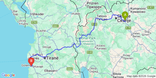 Map: Skopje Airport (SKP) to Shkodër