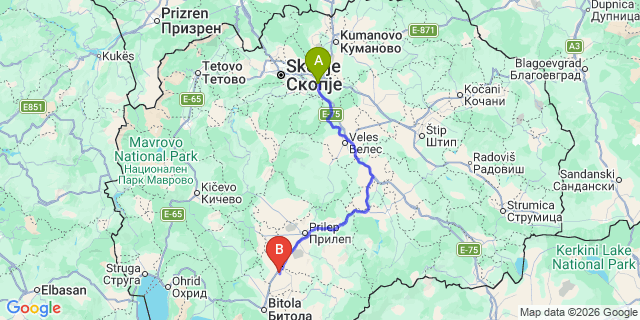 Map: Skopje Airport (SKP) to Skopje