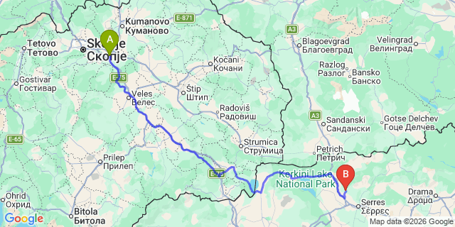 Map: Skopje Airport (SKP) to Sofia