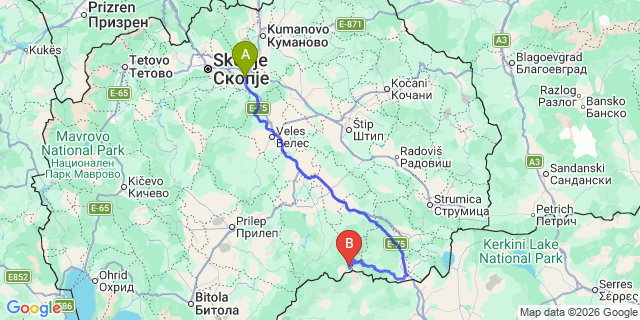 Map: Skopje Airport (SKP) to Štip