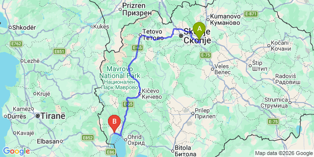 Map: Skopje Airport (SKP) to Struga
