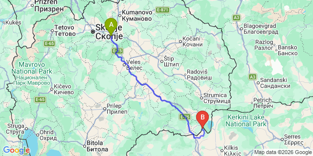 Map: Skopje Airport (SKP) to Strumica