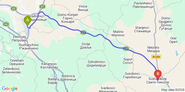 Map: Skopje Airport (SKP) to Sveti Nikole