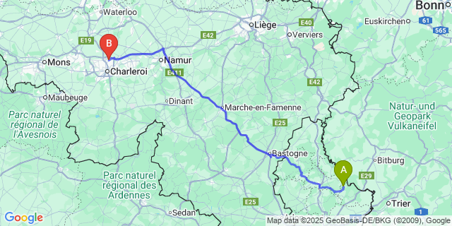 Map: Charleroi Airport Brussels South (CRL) to Beaufort