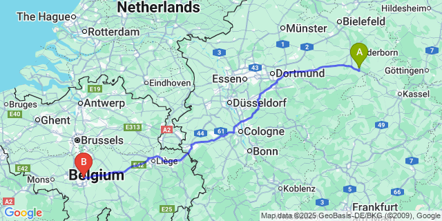 Map: Charleroi Airport Brussels South (CRL) to Dalheim