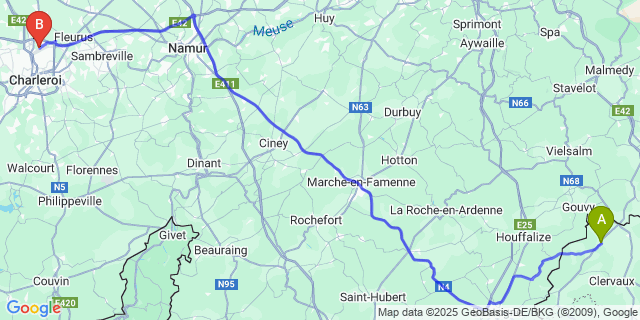 Map: Charleroi Airport Brussels South (CRL) to Troisvierges