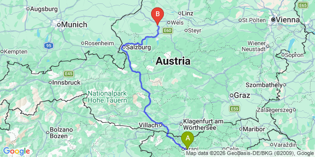 Map: Ljubljana Airport (LJU) to Bad Kleinkirchheim