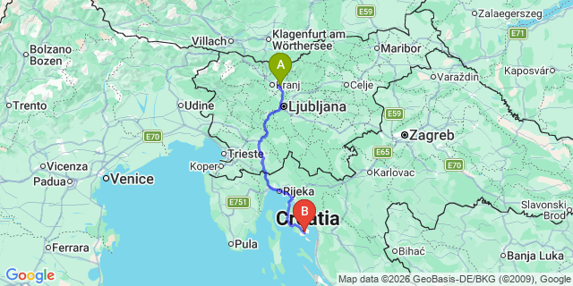 Map: Ljubljana Airport (LJU) to Baska
