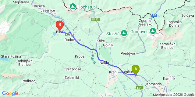 Map: Ljubljana Airport (LJU) to Bled