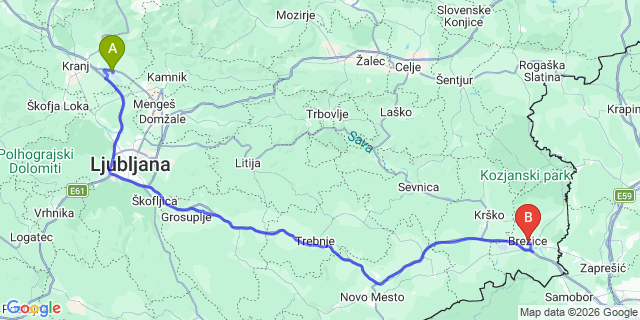 Map: Ljubljana Airport (LJU) to Brezice