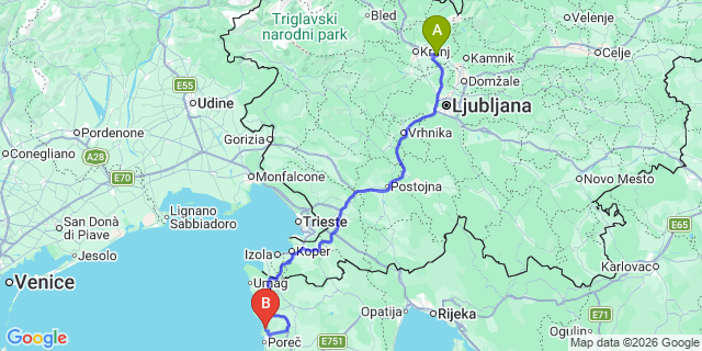 Map: Ljubljana Airport (LJU) to Cervar